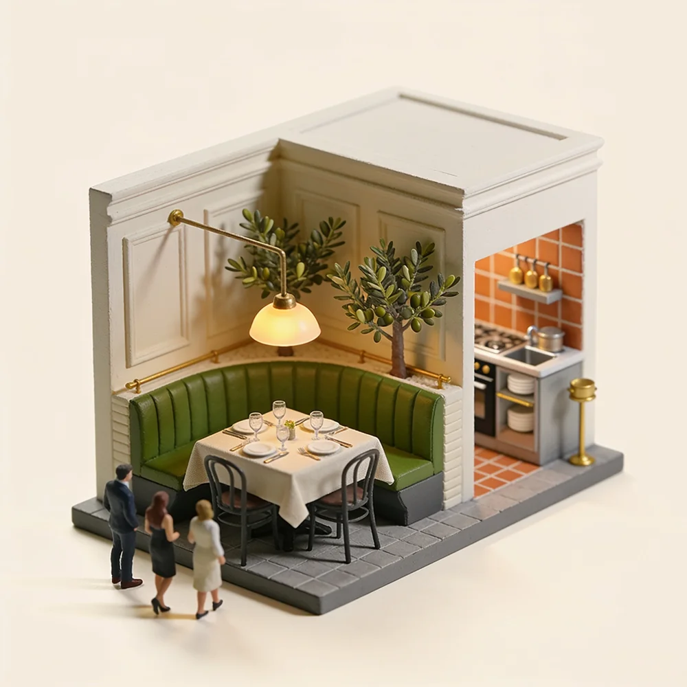 Miniature dining room with a table set for guests